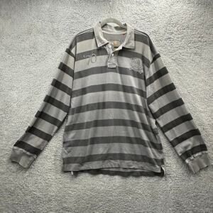 Mey & Edlich Men's XL Long Sleeve Rugby Shirt Gray Stripes Collar Casual Comfort